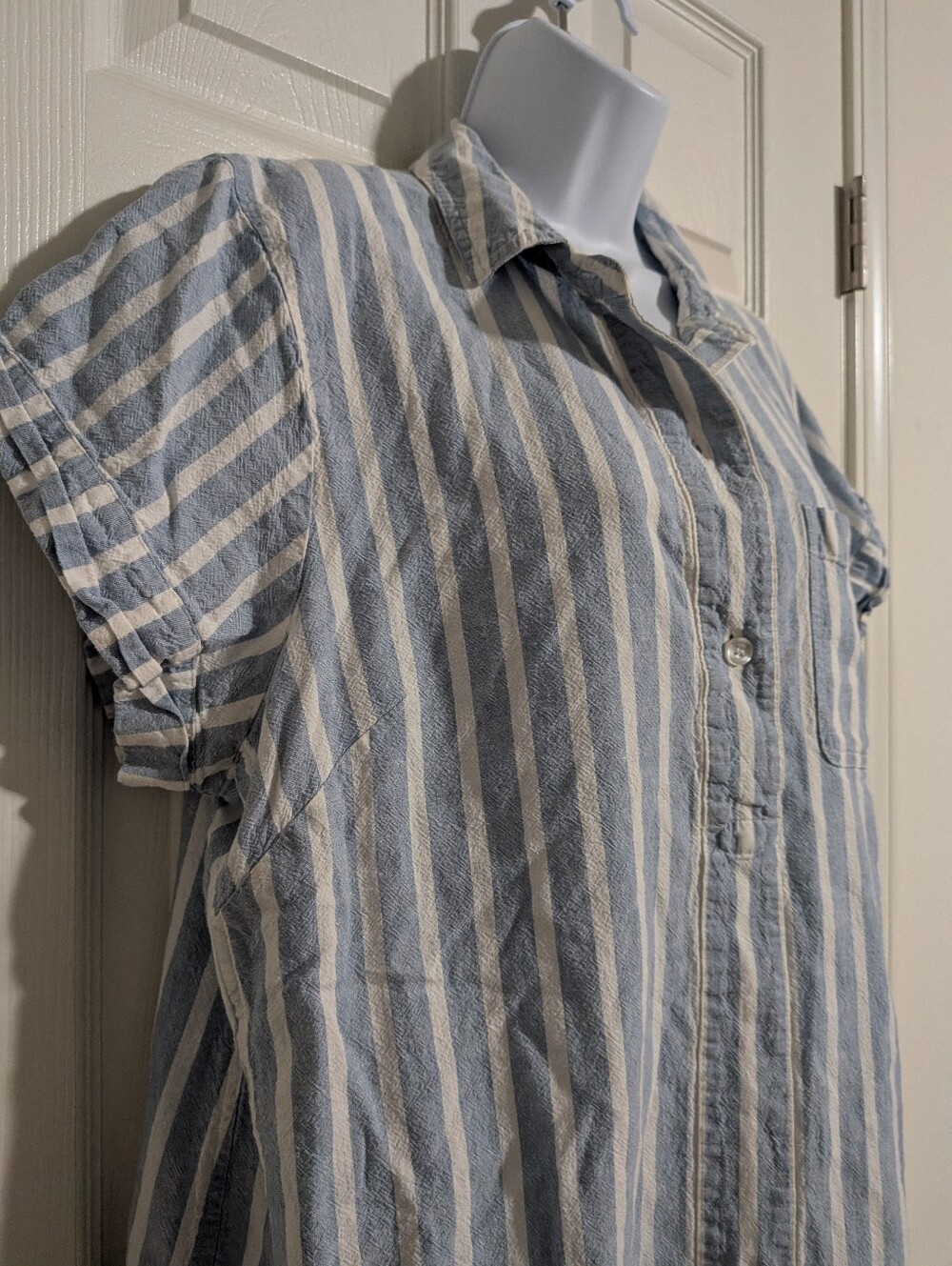 J. Crew XL Linen Shirt Dress Blue White Striped - Picture 5 of 6